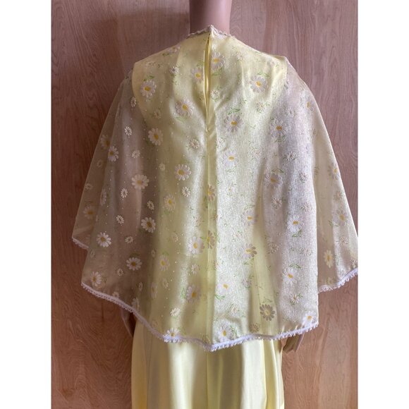 1960s Polyester Handmade Yellow Maxi Dress Sheer Floral Overlay Sz S Cottagecore - Picture 11 of 16